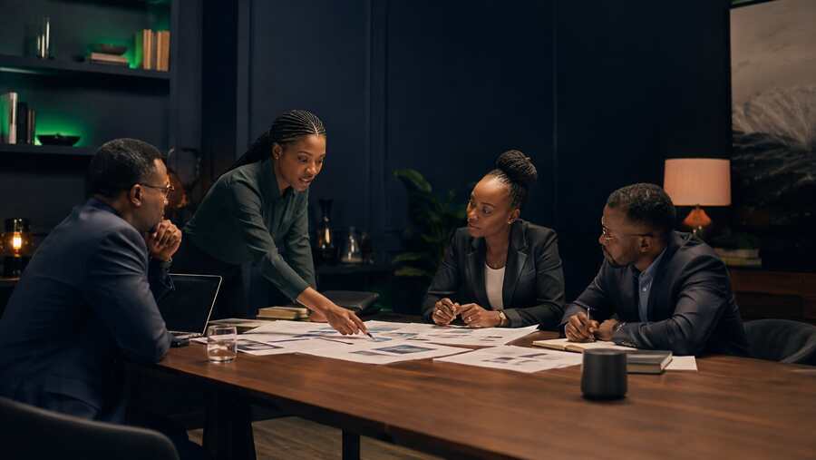 A specialist team reviewing a project